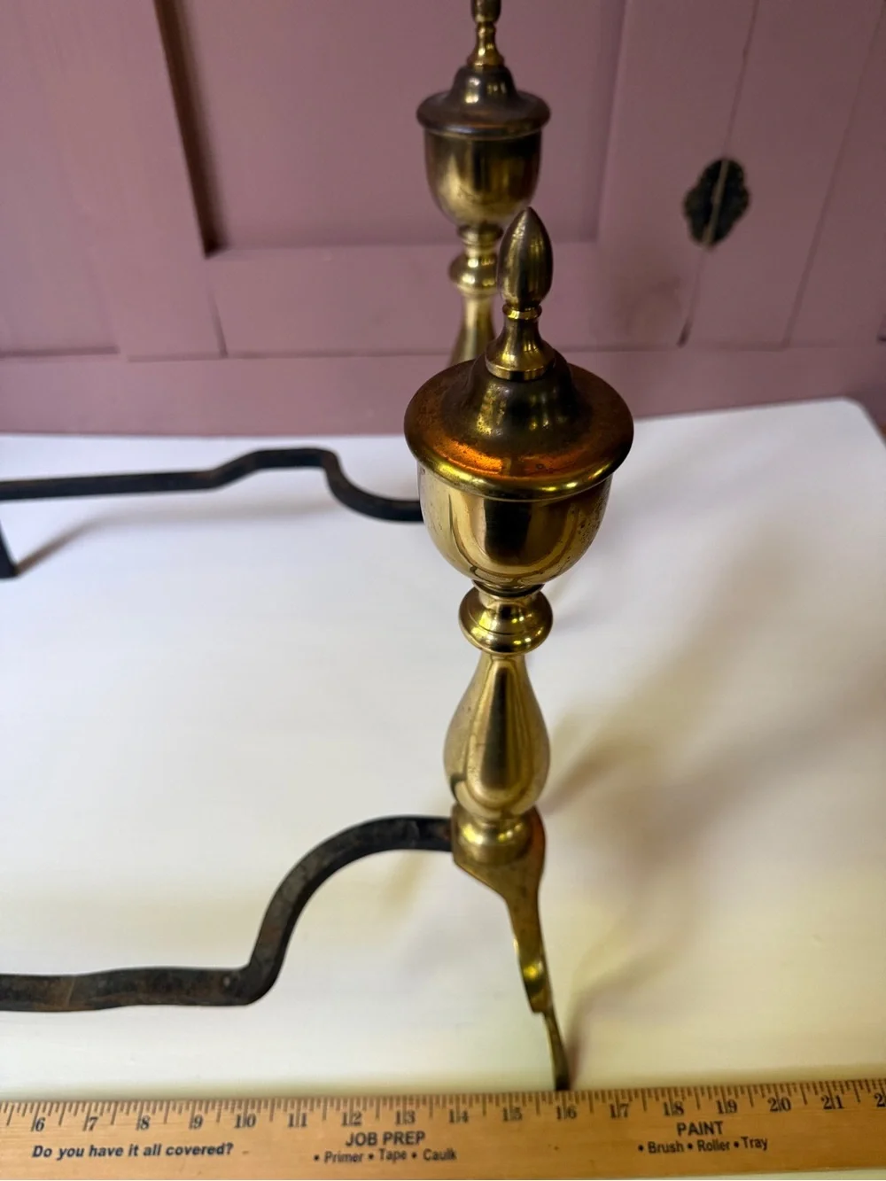 Vintage Brass & Cast Iron Fireplace Andirons Federal Style